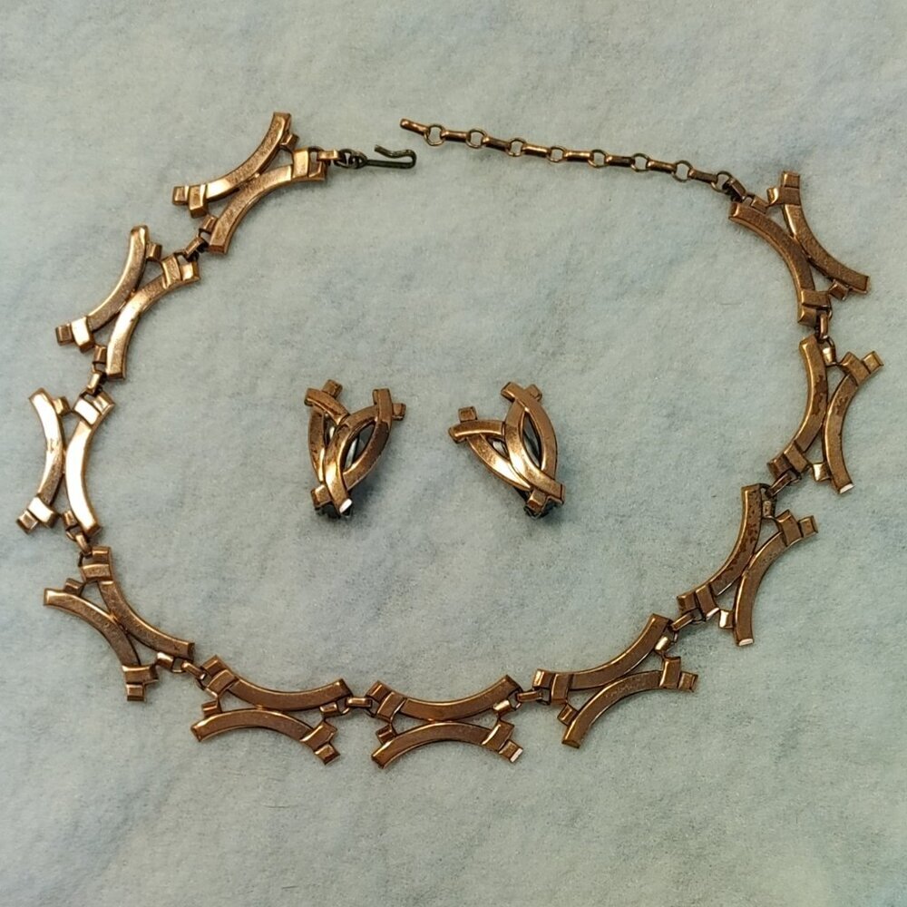 Vintage 1950s Matisse Renoir Copper Necklace Earring Set